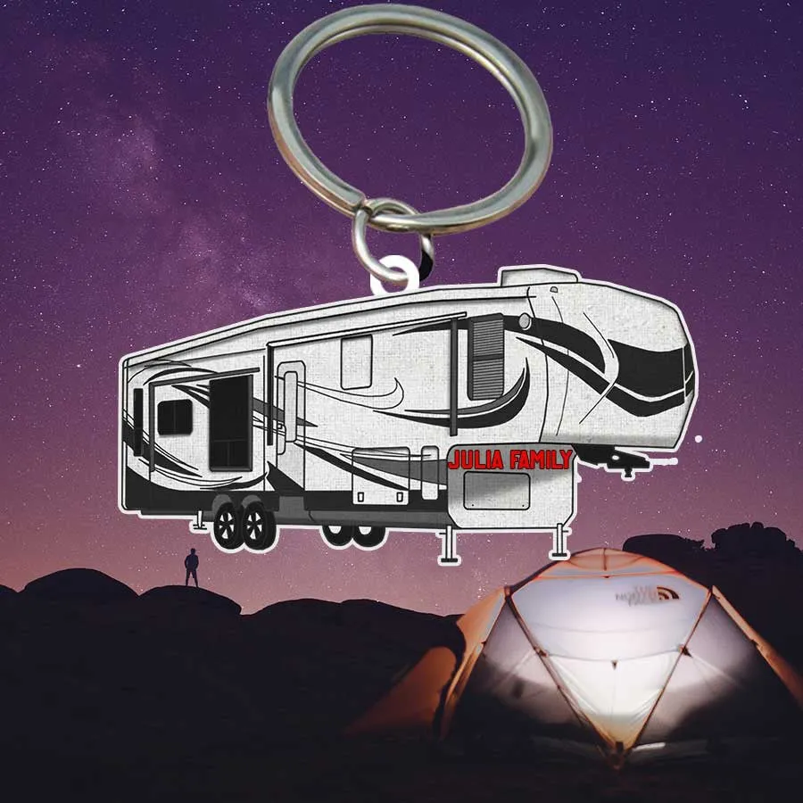 Personalized Camping Keychain, Camping Trailers Flat Acrylic Keychain for Camper