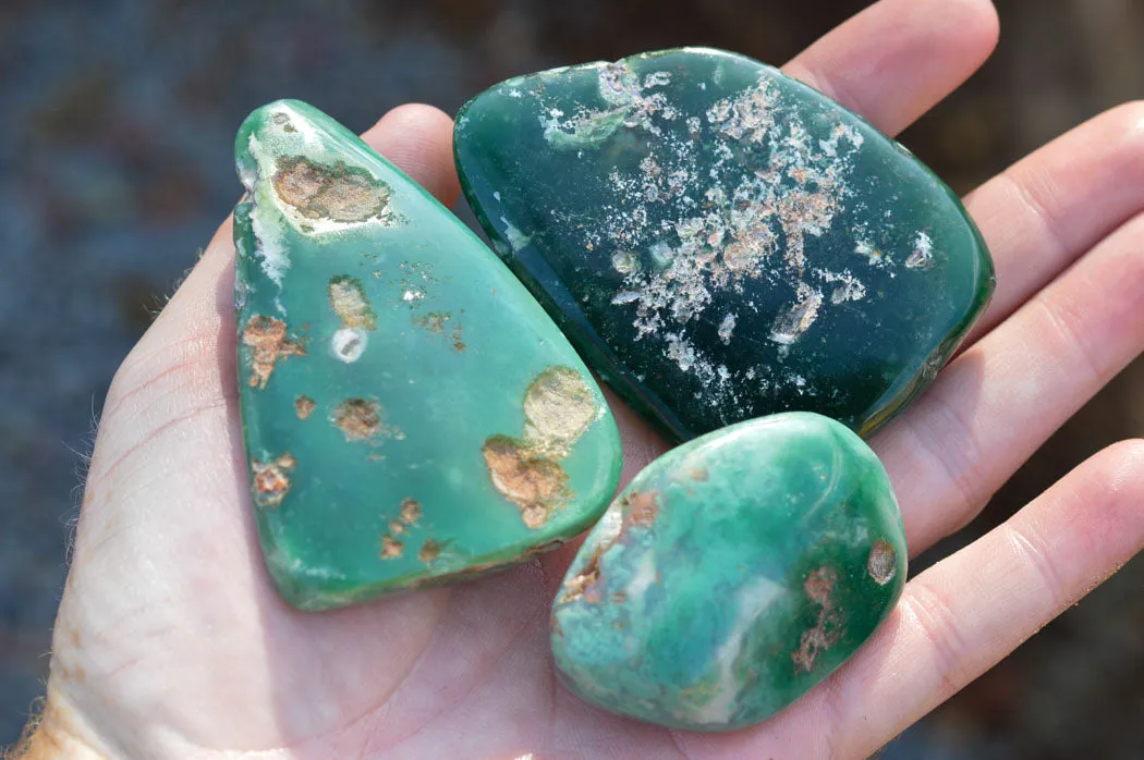 Polished Emerald Mtorolite Galet-Palm Stones x 12 From Mutorashanga, Zimbabwe