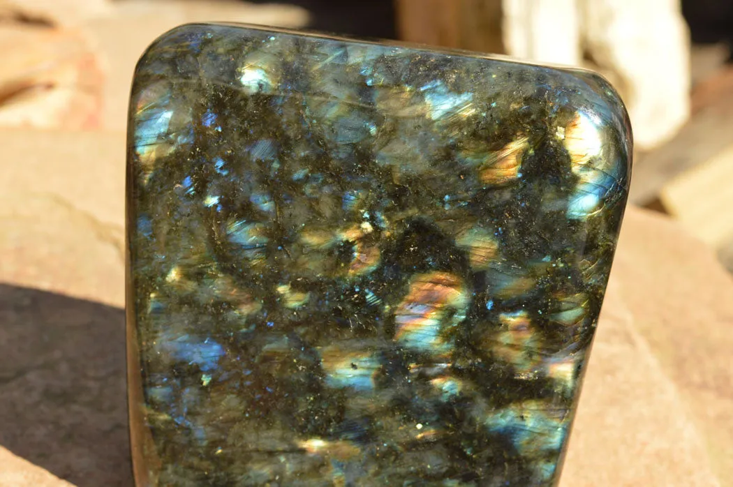 Polished Labradorite Standing Free Form With Spotted Blue & Gold Flash x 1 From Sakoany, Madagascar