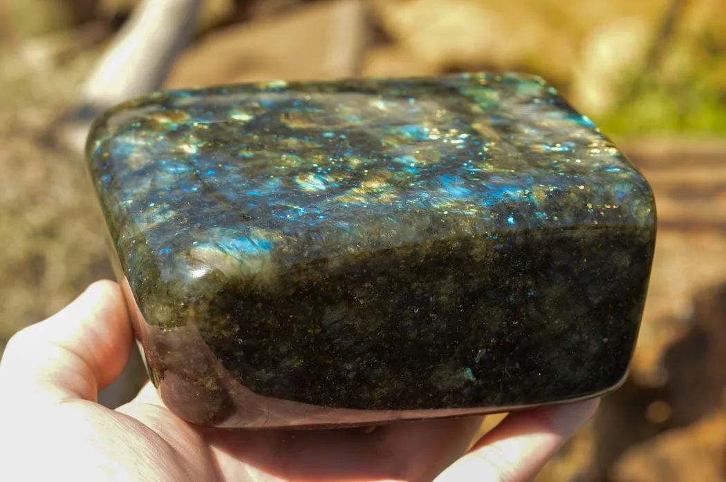 Polished Labradorite Standing Free Form With Spotted Blue & Gold Flash x 1 From Sakoany, Madagascar