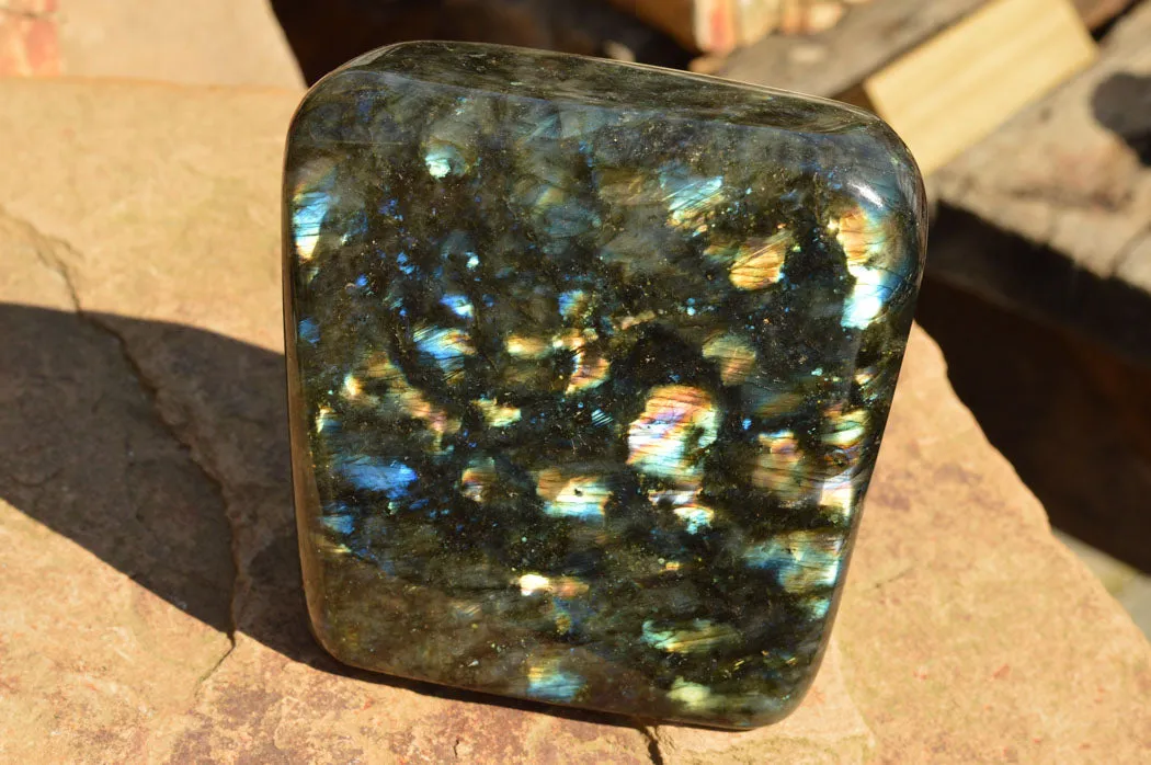 Polished Labradorite Standing Free Form With Spotted Blue & Gold Flash x 1 From Sakoany, Madagascar