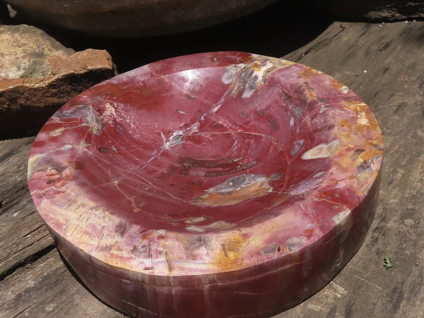 Polished Petrified Red Podocarpus Wood Dish x 1 From Mahajanga, Madagascar