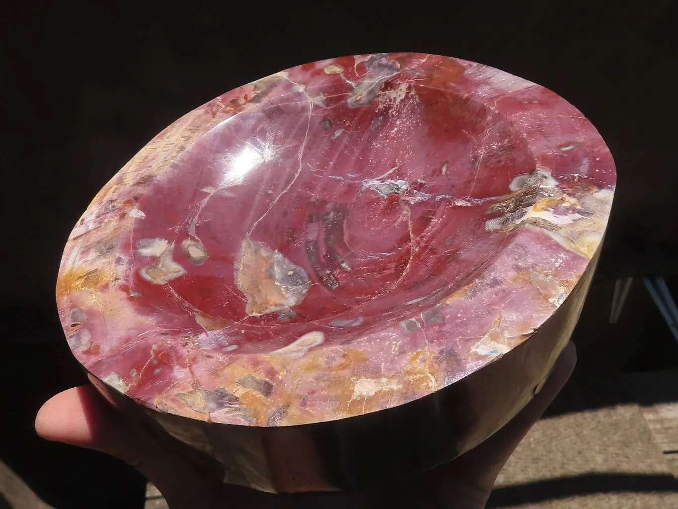 Polished Petrified Red Podocarpus Wood Dish x 1 From Mahajanga, Madagascar