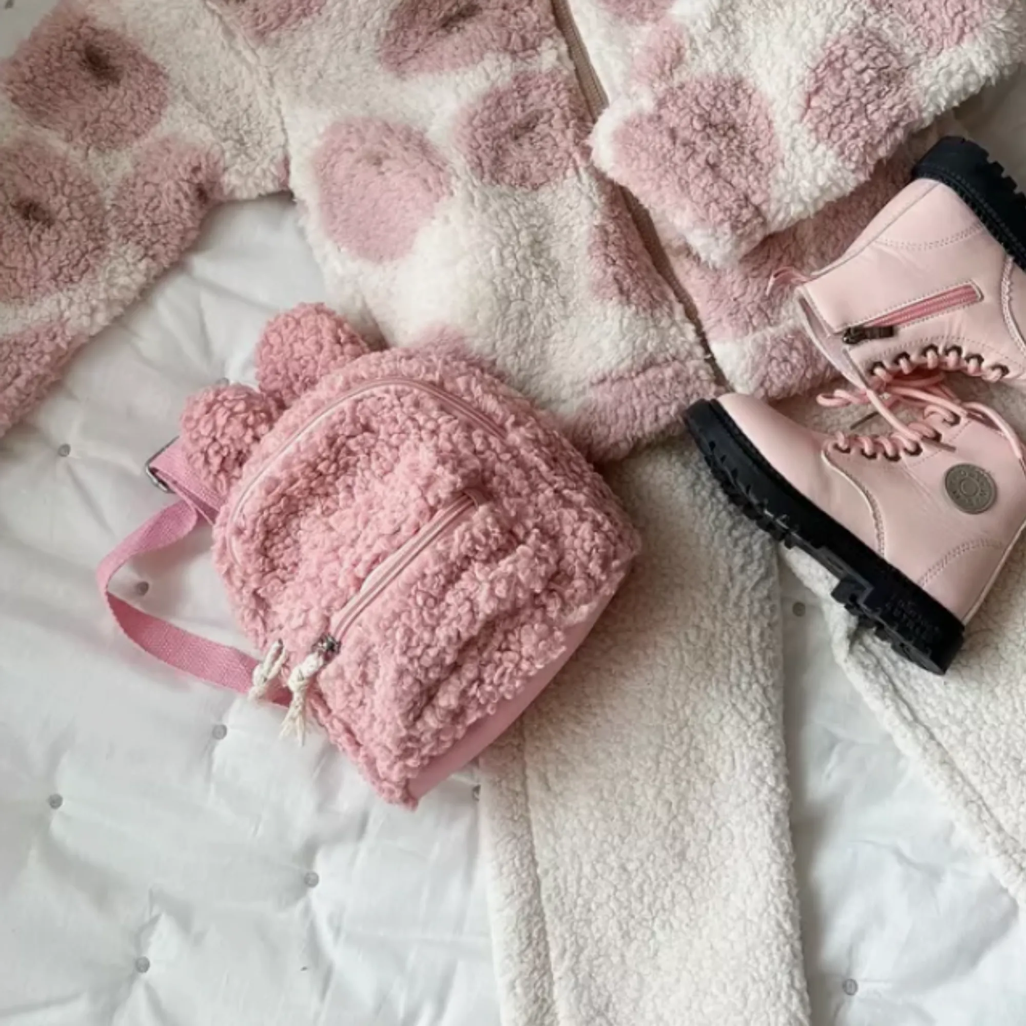 Preschool Children's Fur Backpack - Pink