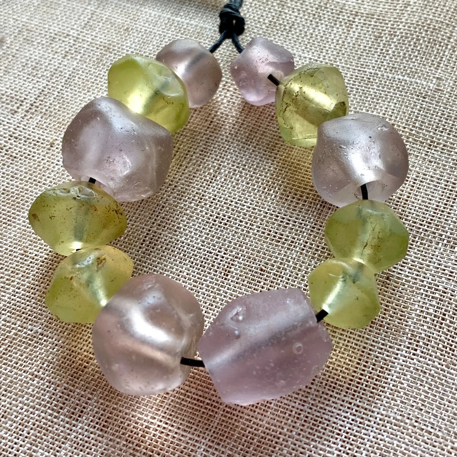 Purple & Jonquil Antique Glass Beads, 1700's