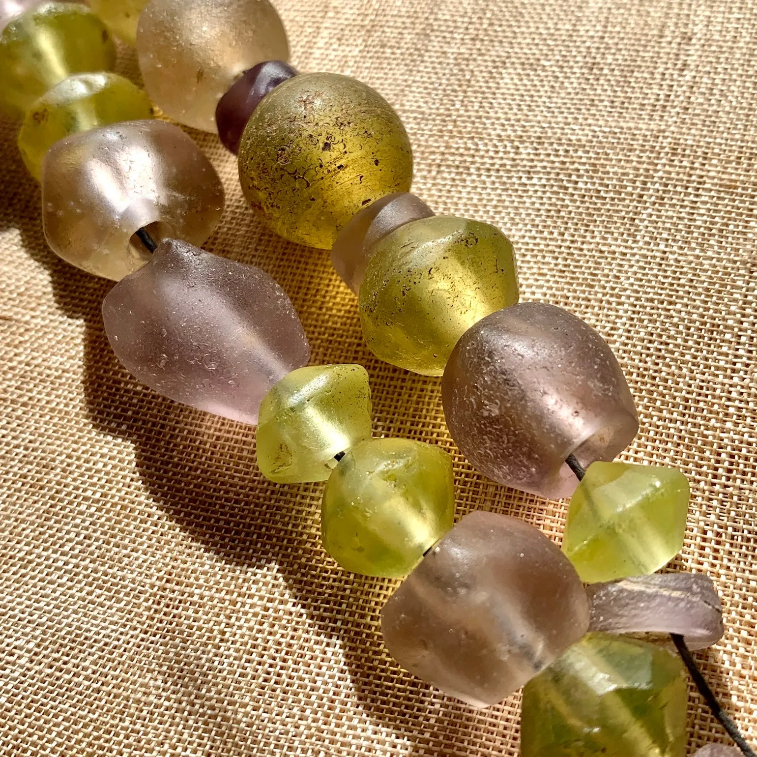Purple & Jonquil Antique Glass Beads, 1700's