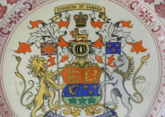 Red and Black Clobbered Two Color Transferware Dominion of Canada