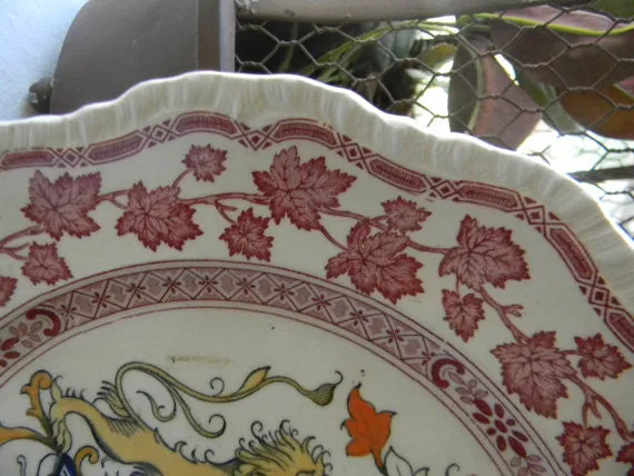 Red and Black Clobbered Two Color Transferware Dominion of Canada