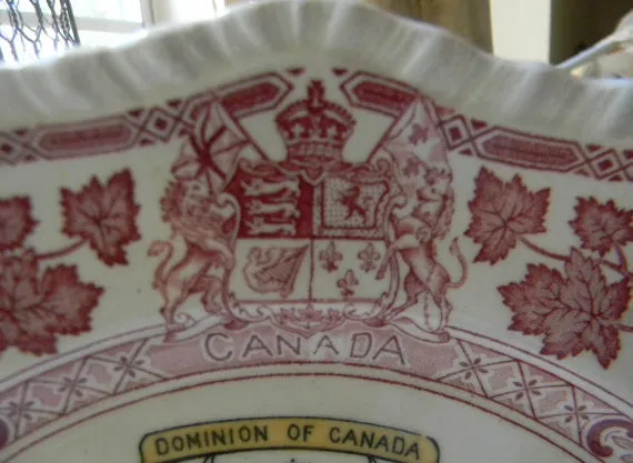 Red and Black Clobbered Two Color Transferware Dominion of Canada