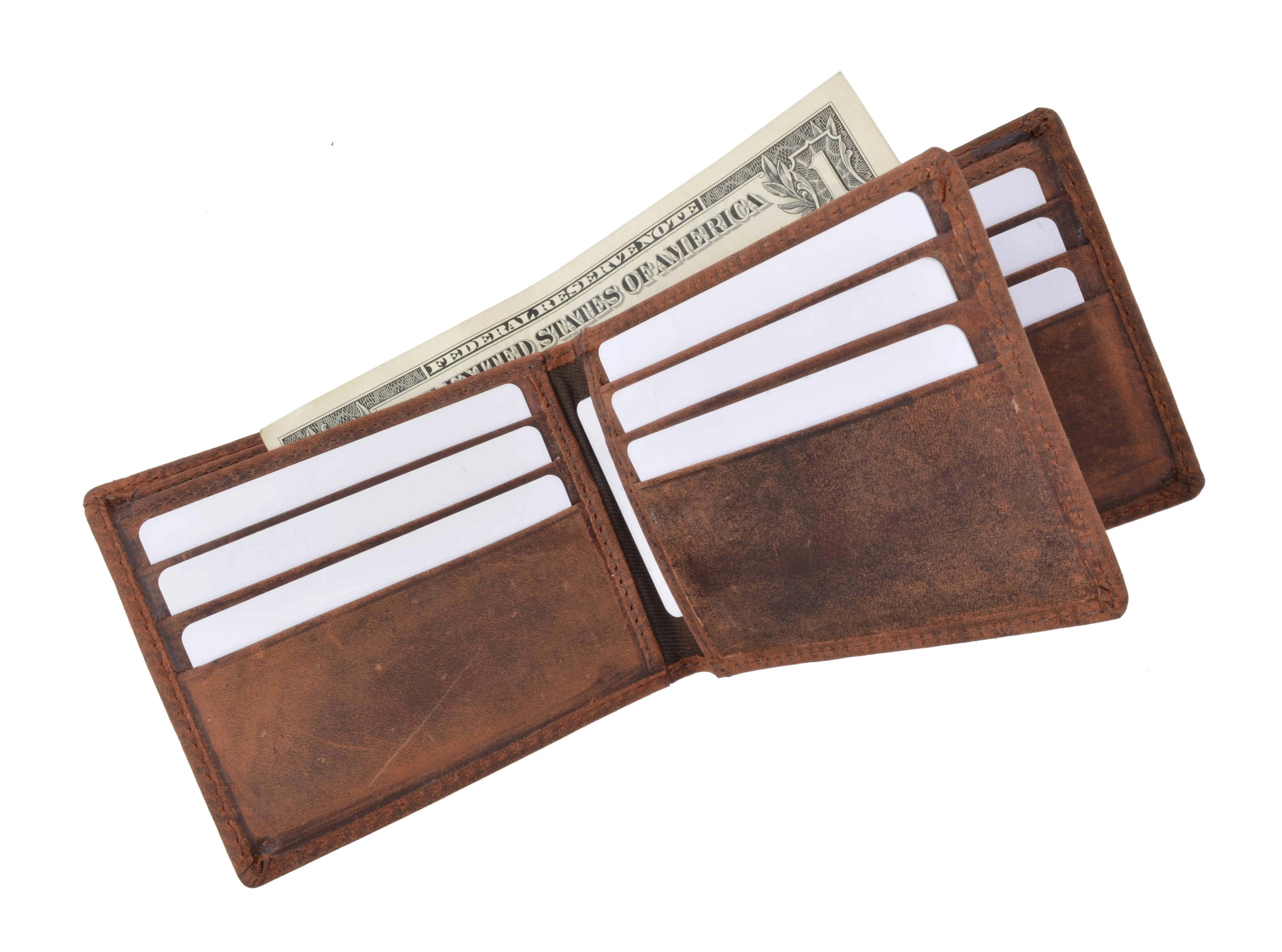 RFID Blocking Vintage Soft Genuine Leather Men's Multi-Card Compact Center Flip Bifold Wallet RFID52HTC
