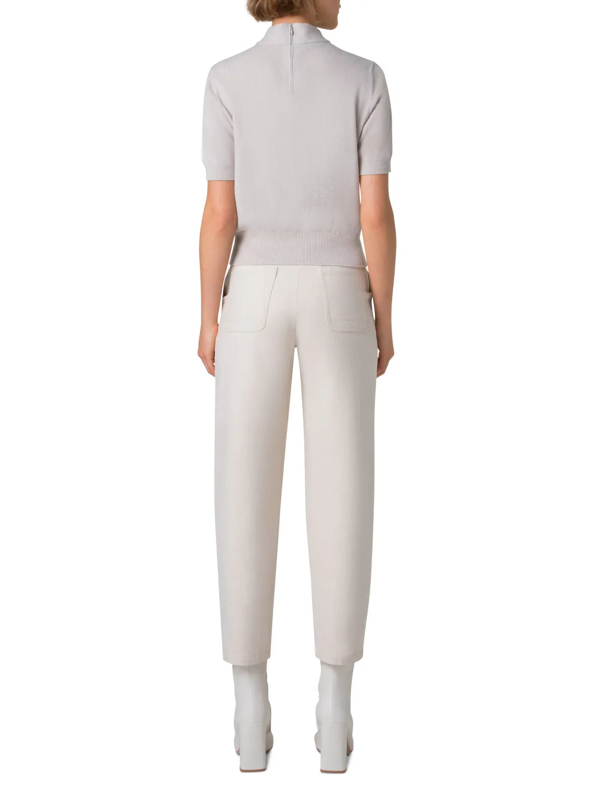 Short Sleeves Cashmere Sweater with Fine Sheer Stripe
