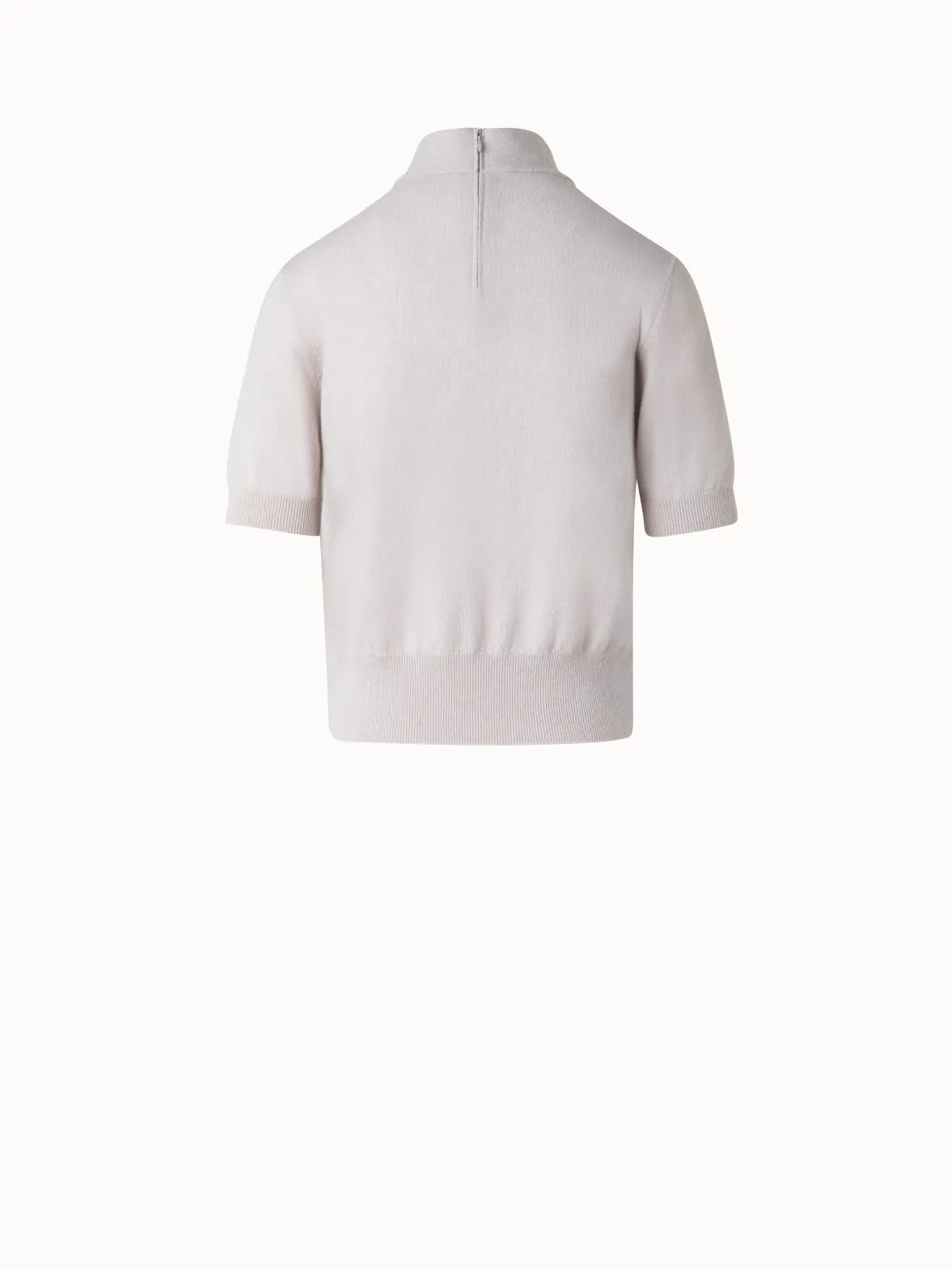 Short Sleeves Cashmere Sweater with Fine Sheer Stripe