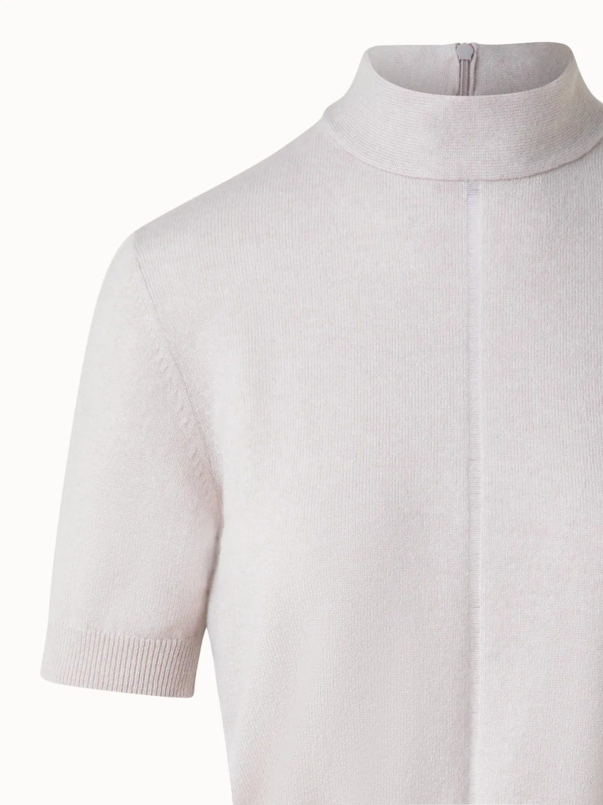 Short Sleeves Cashmere Sweater with Fine Sheer Stripe