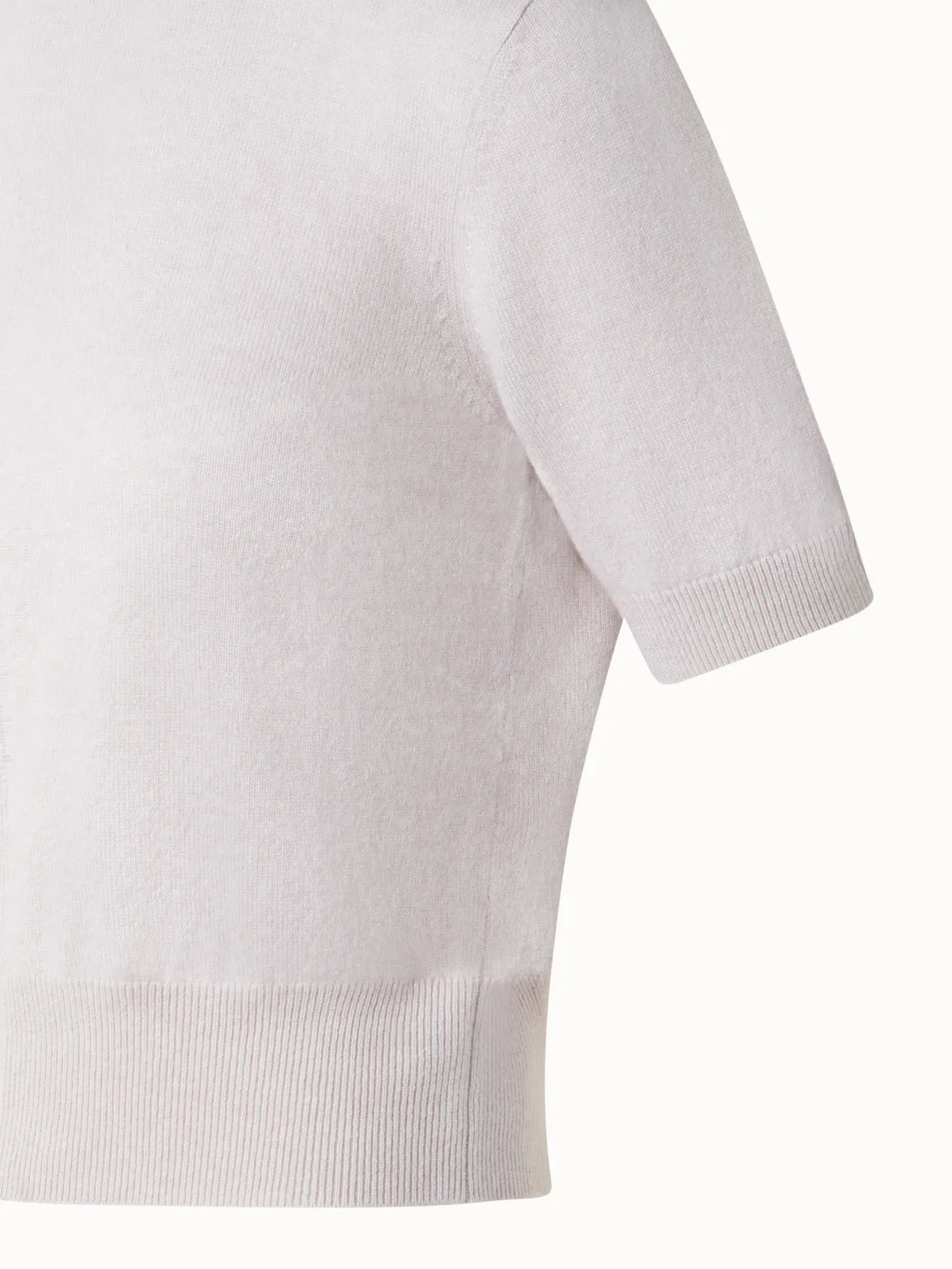 Short Sleeves Cashmere Sweater with Fine Sheer Stripe