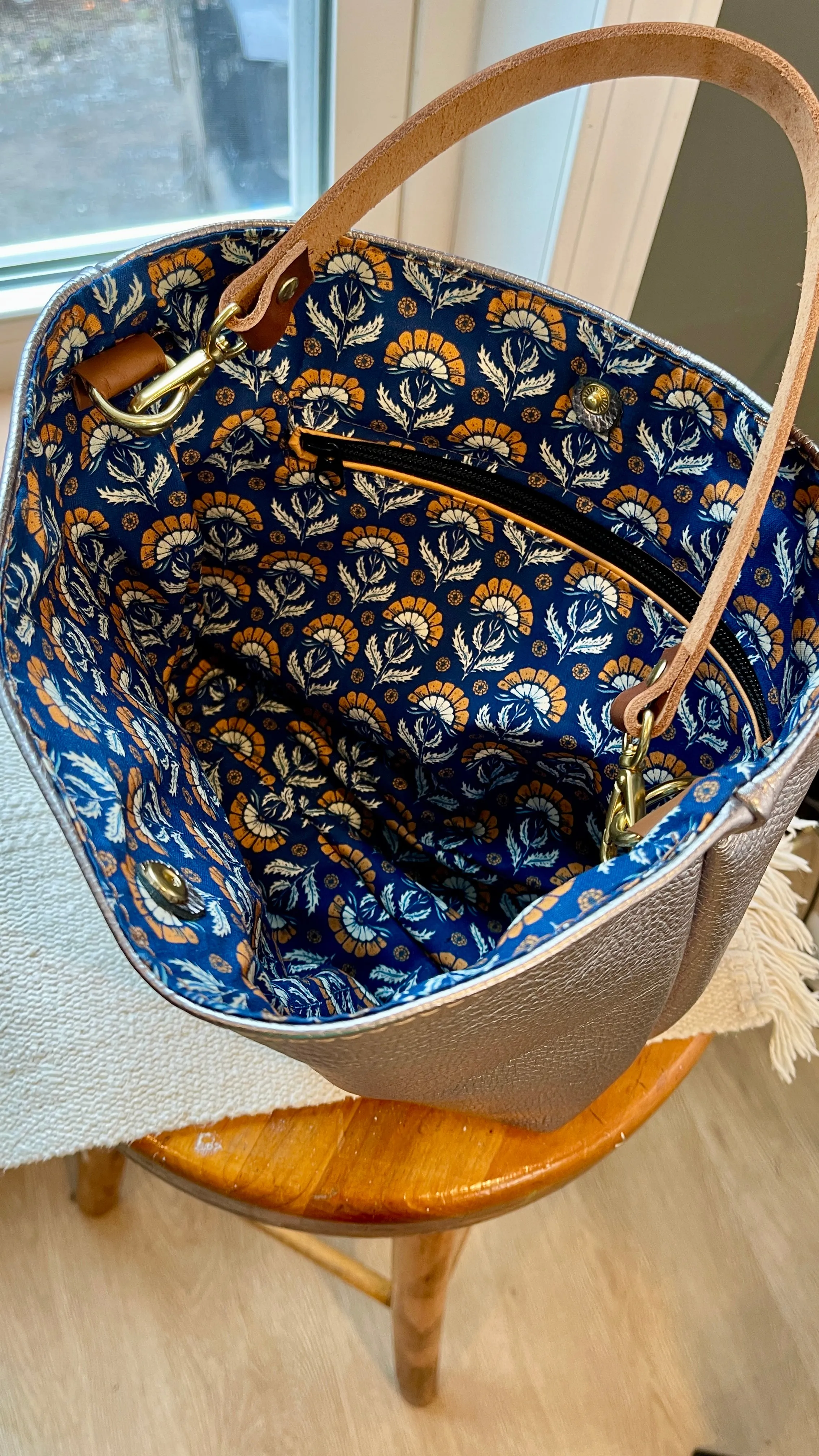 Silver Metallic Mini Winnie Leather Tote