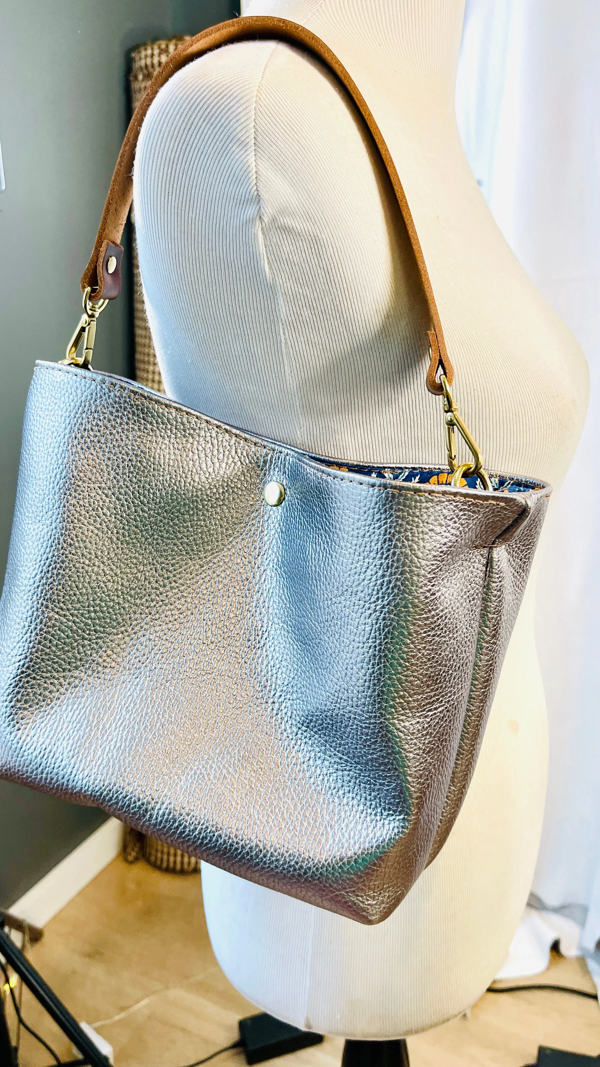 Silver Metallic Mini Winnie Leather Tote