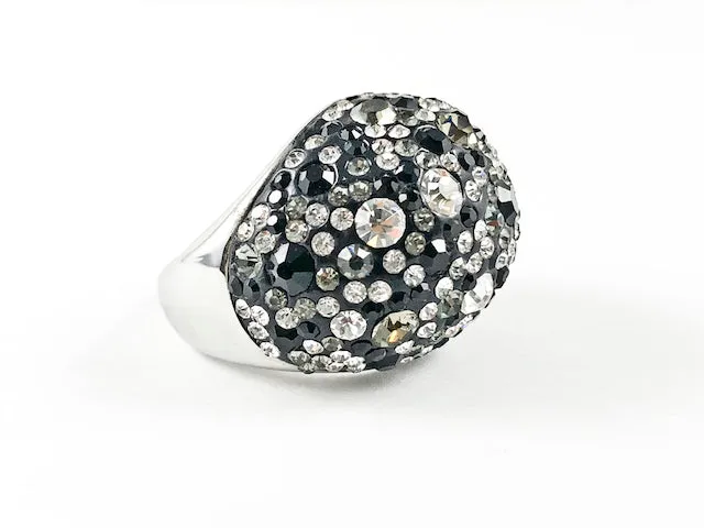 Stylish Mix Crystal Collage Unique Design Black Color Stones Steel Ring