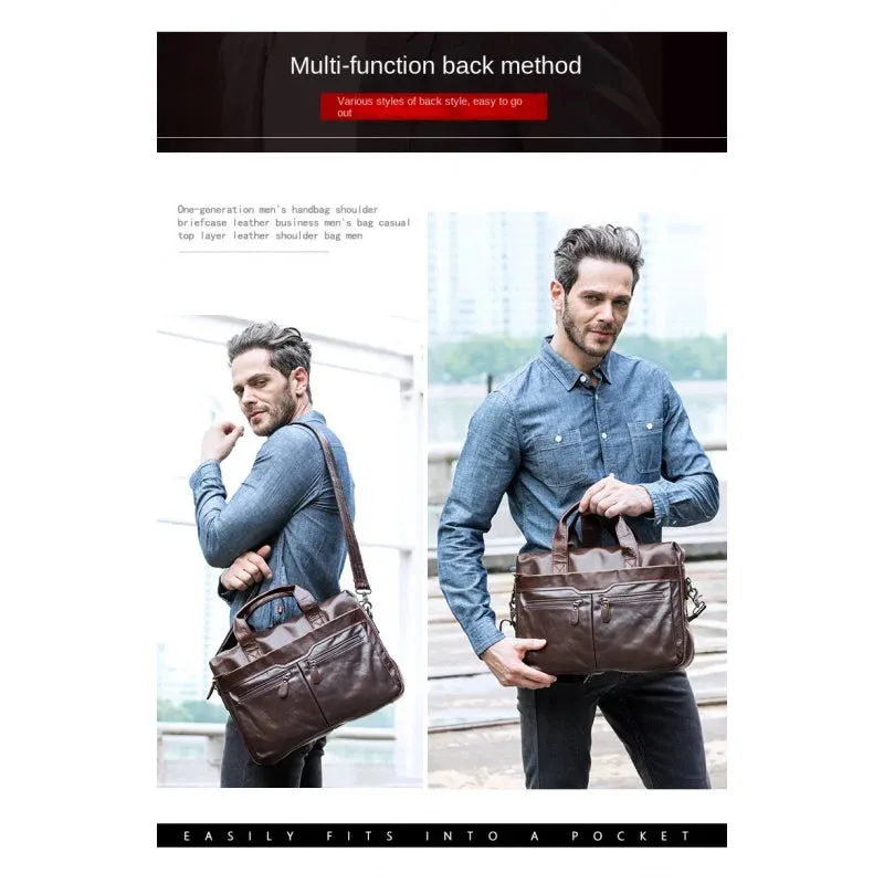 UAKISS  -  New Men Cow Leather Briefcase Men's Large Messenger Bag Vintage Document Shoulder Male Bag Office Handbag For Men Attache Case