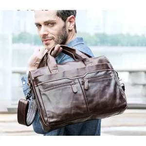 UAKISS  -  New Men Cow Leather Briefcase Men's Large Messenger Bag Vintage Document Shoulder Male Bag Office Handbag For Men Attache Case