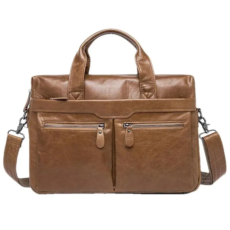 UAKISS  -  New Men Cow Leather Briefcase Men's Large Messenger Bag Vintage Document Shoulder Male Bag Office Handbag For Men Attache Case