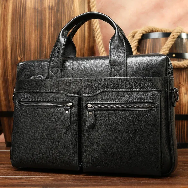 UAKISS  -  New Men Cow Leather Briefcase Men's Large Messenger Bag Vintage Document Shoulder Male Bag Office Handbag For Men Attache Case