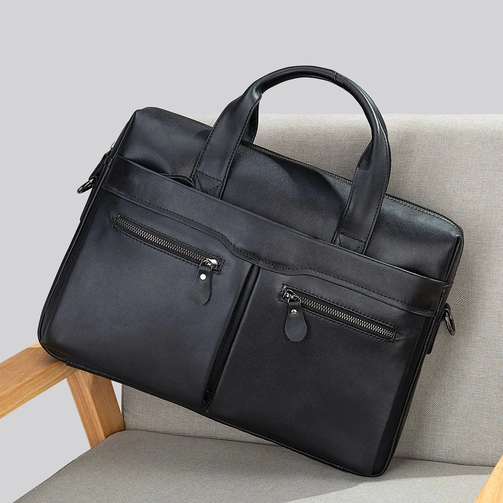 UAKISS  -  New Men Cow Leather Briefcase Men's Large Messenger Bag Vintage Document Shoulder Male Bag Office Handbag For Men Attache Case