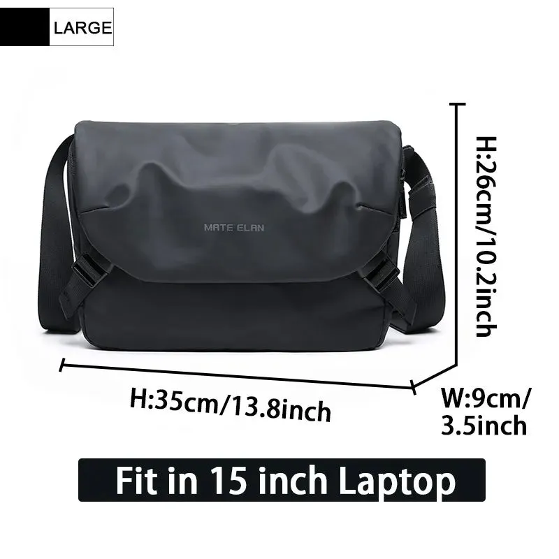 UAKISS  -   Waterproof Crossbody Bag Men Large Capacity 15 inch Laptop Fashion Shoulder Bag Solid Black Light Portable Anti-theft Zipper Bag