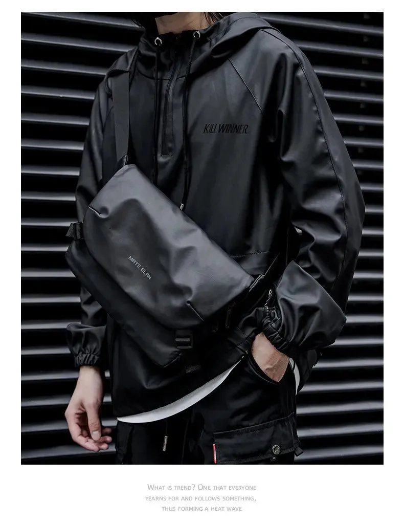 UAKISS  -   Waterproof Crossbody Bag Men Large Capacity 15 inch Laptop Fashion Shoulder Bag Solid Black Light Portable Anti-theft Zipper Bag