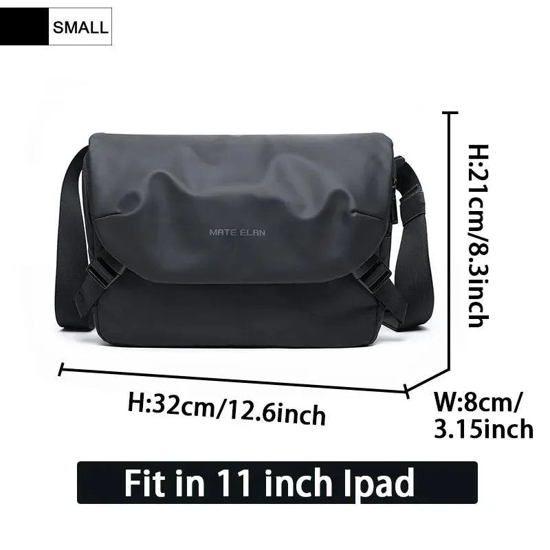 UAKISS  -   Waterproof Crossbody Bag Men Large Capacity 15 inch Laptop Fashion Shoulder Bag Solid Black Light Portable Anti-theft Zipper Bag