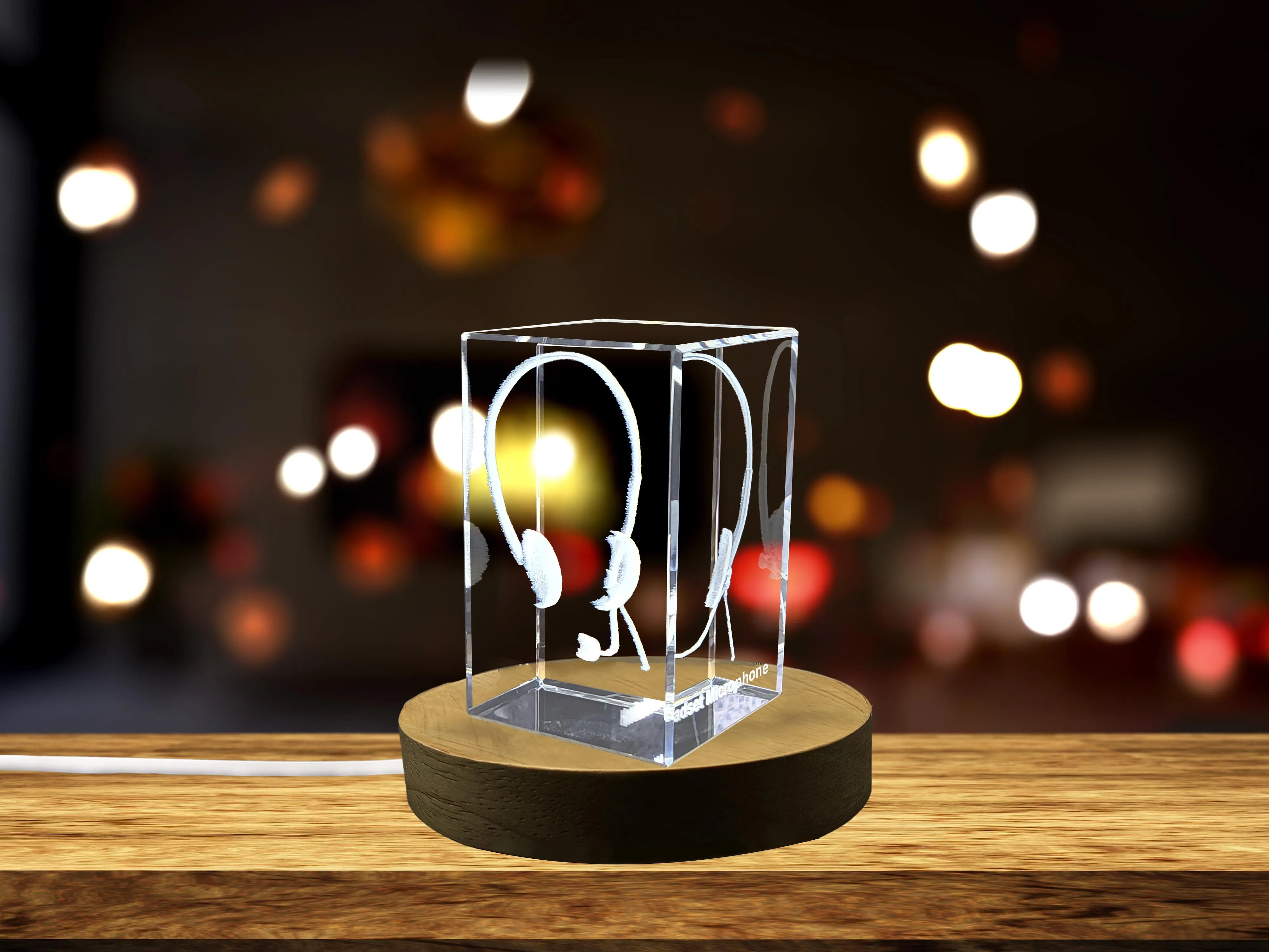 Unique Headset Microphone Engraved Crystal Gift