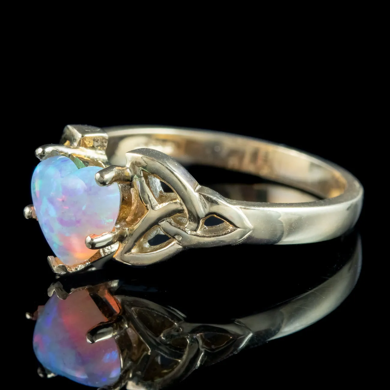 Victorian Style Celtic Opal Heart Ring 1.3ct Opal