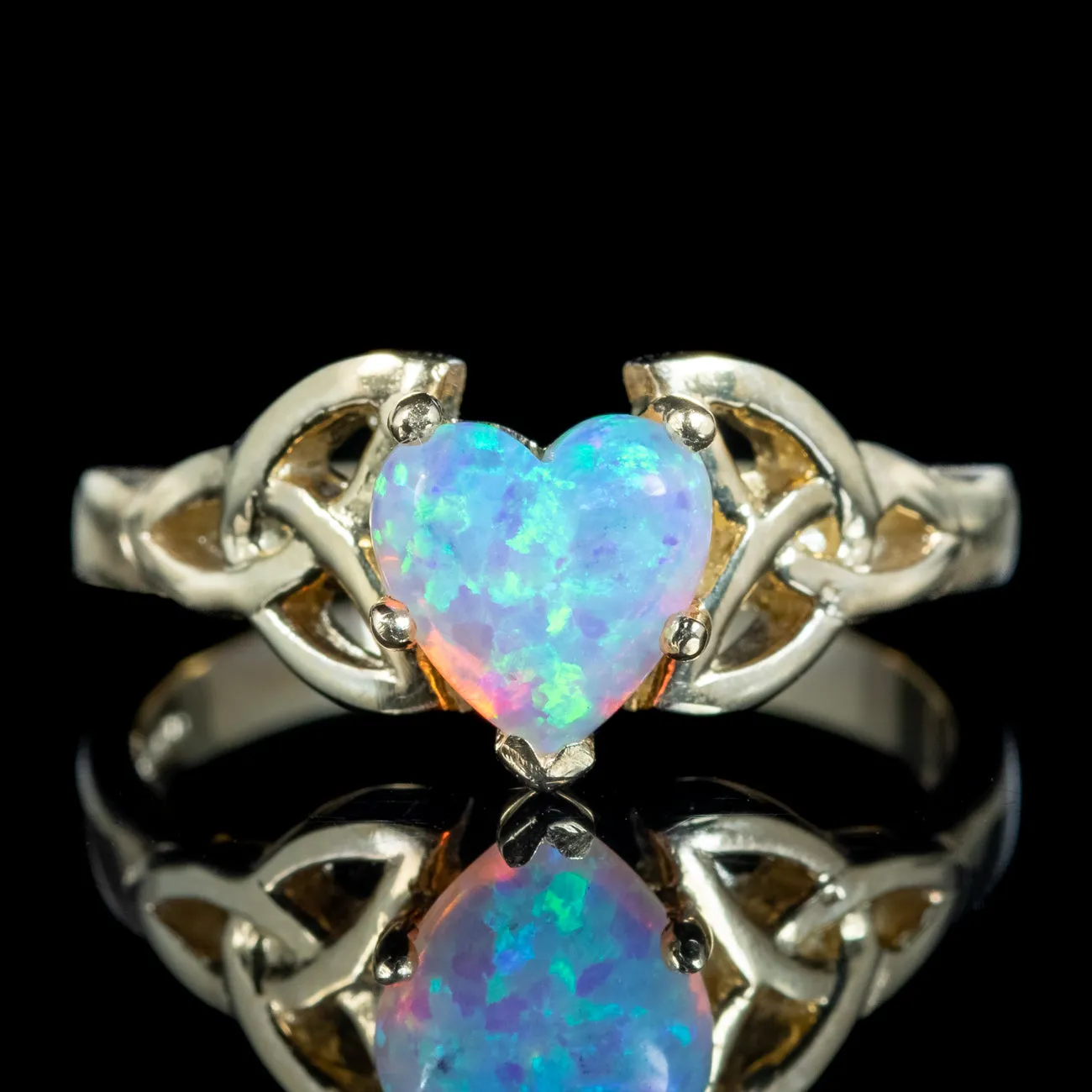 Victorian Style Celtic Opal Heart Ring 1.3ct Opal