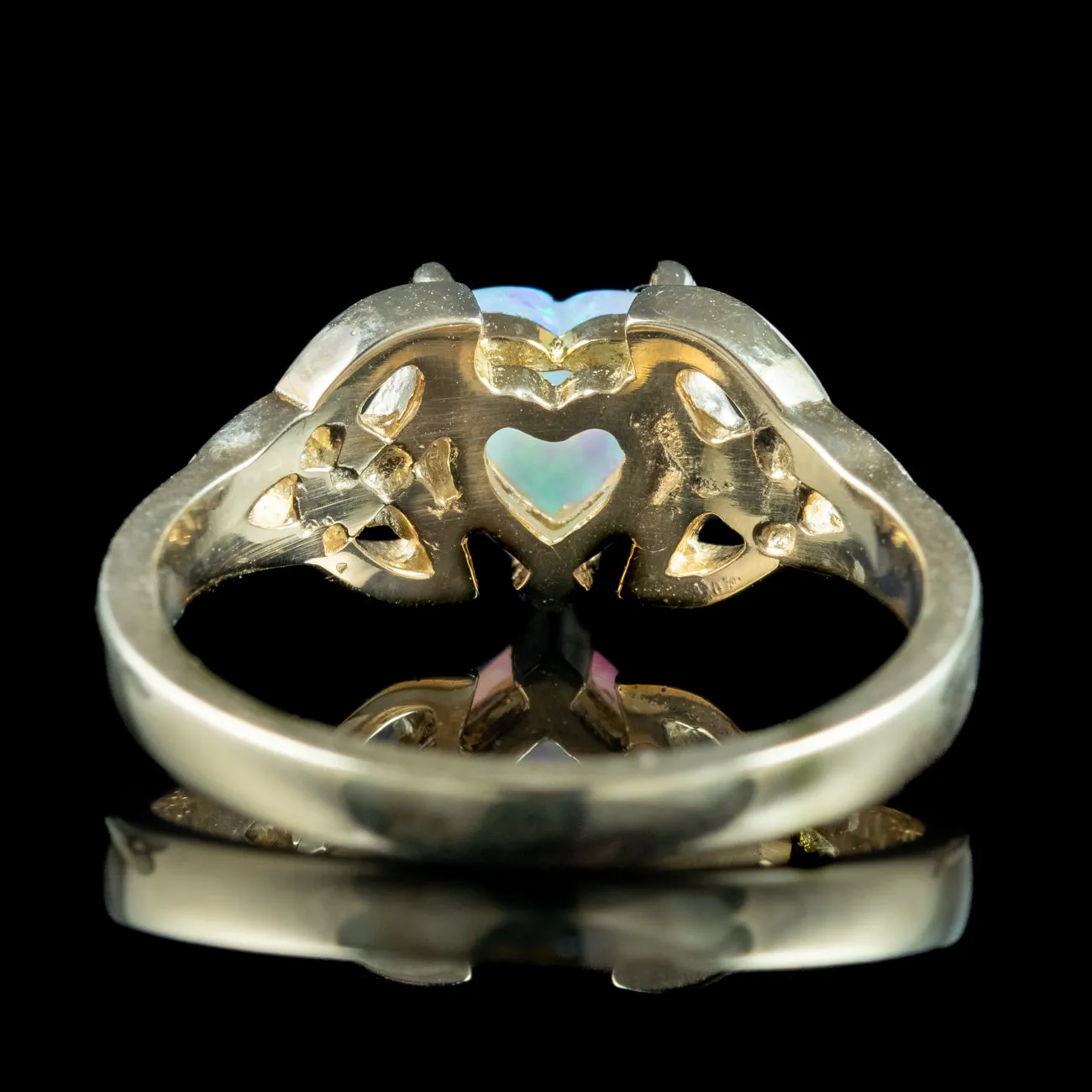 Victorian Style Celtic Opal Heart Ring 1.3ct Opal
