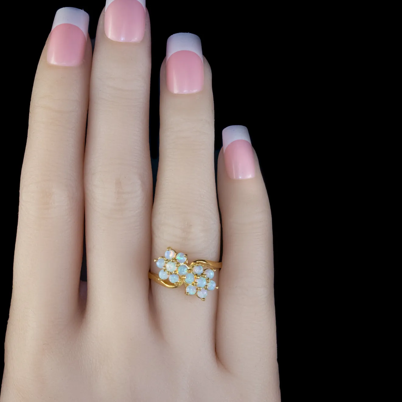 Victorian Style Opal Flower Cluster Twist Ring Silver 18Ct Gold Gilt