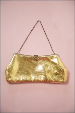 Vintage 1950s Gold Leather Evening Bag