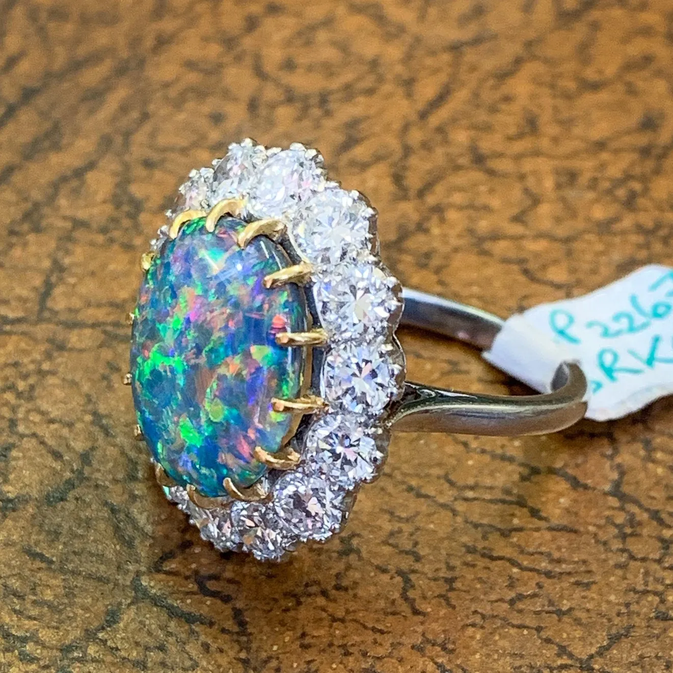 Vintage Black Opal Cluster Ring Platinum 5.75Ct Opal Circa 1970