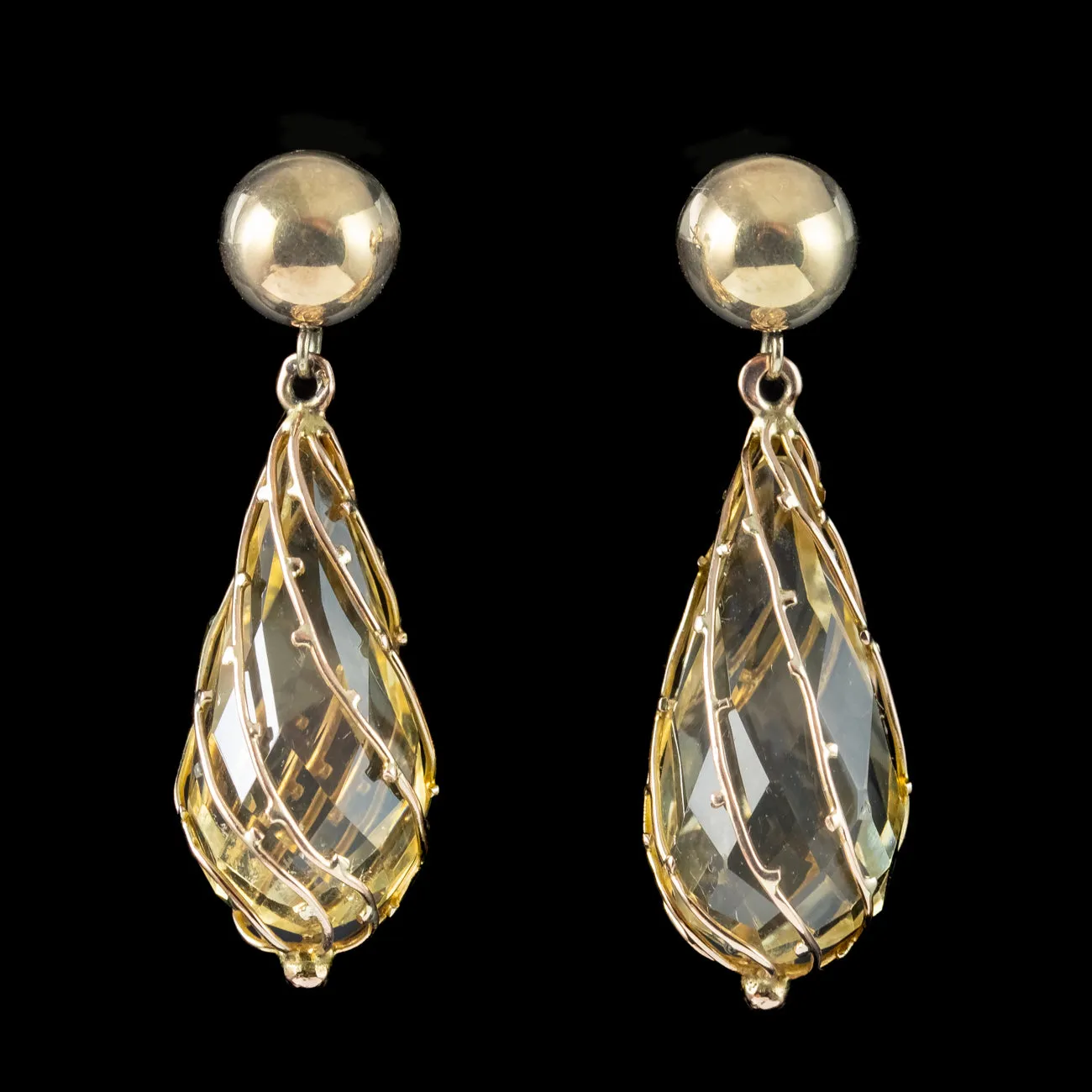 Vintage Briolette Citrine Drop Earrings 9ct Gold