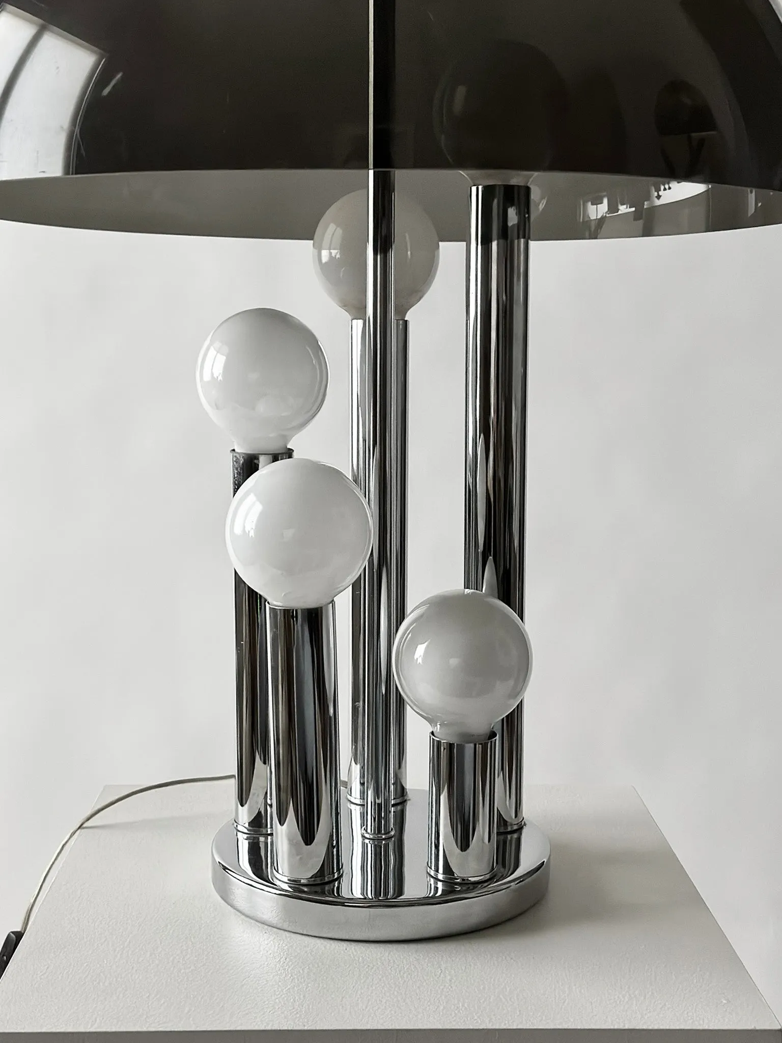 Vintage Mushroom Shade and Steel Tube Table Lamp, 1970's