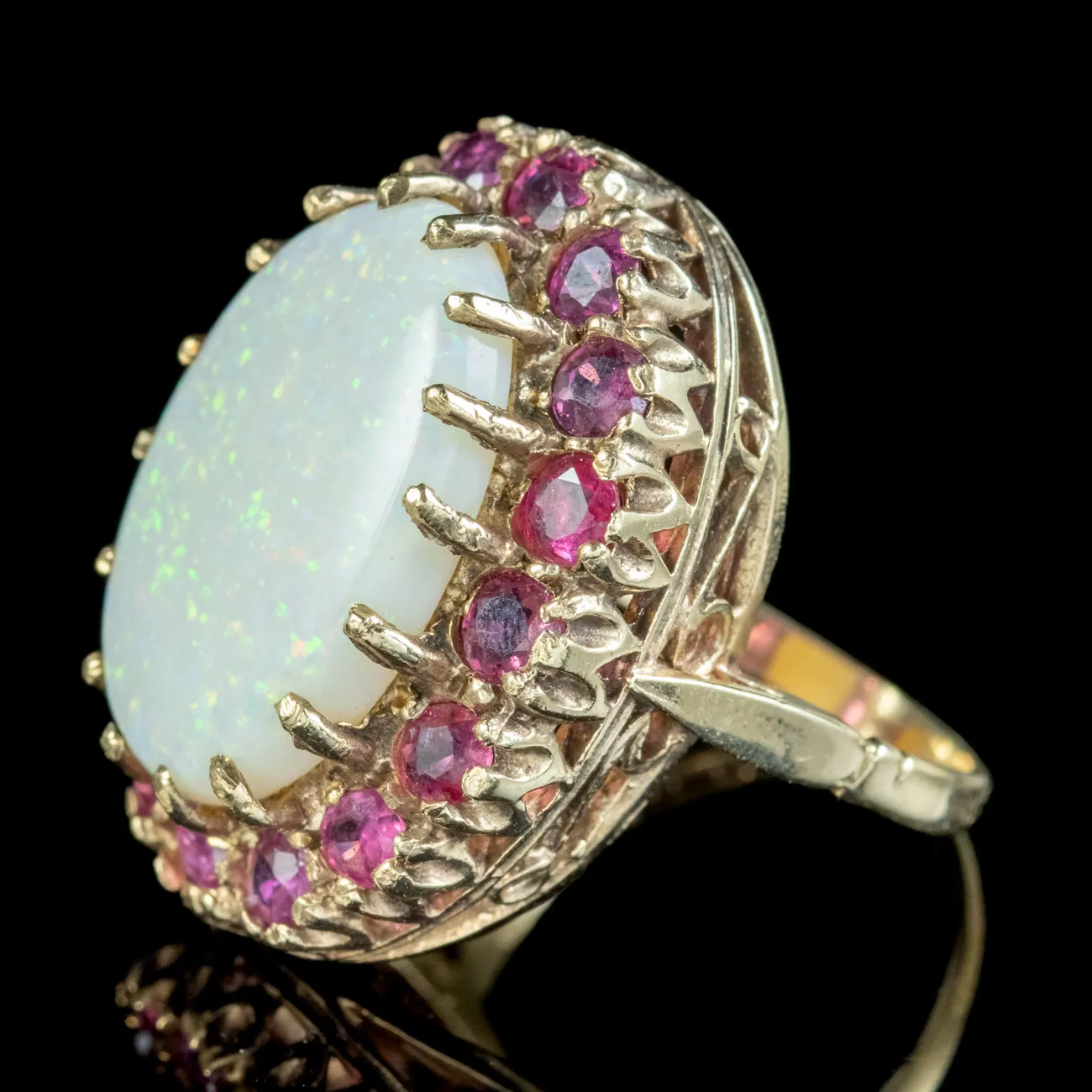 Vintage Opal Ruby Cocktail Ring 14ct Opal Dated 1977