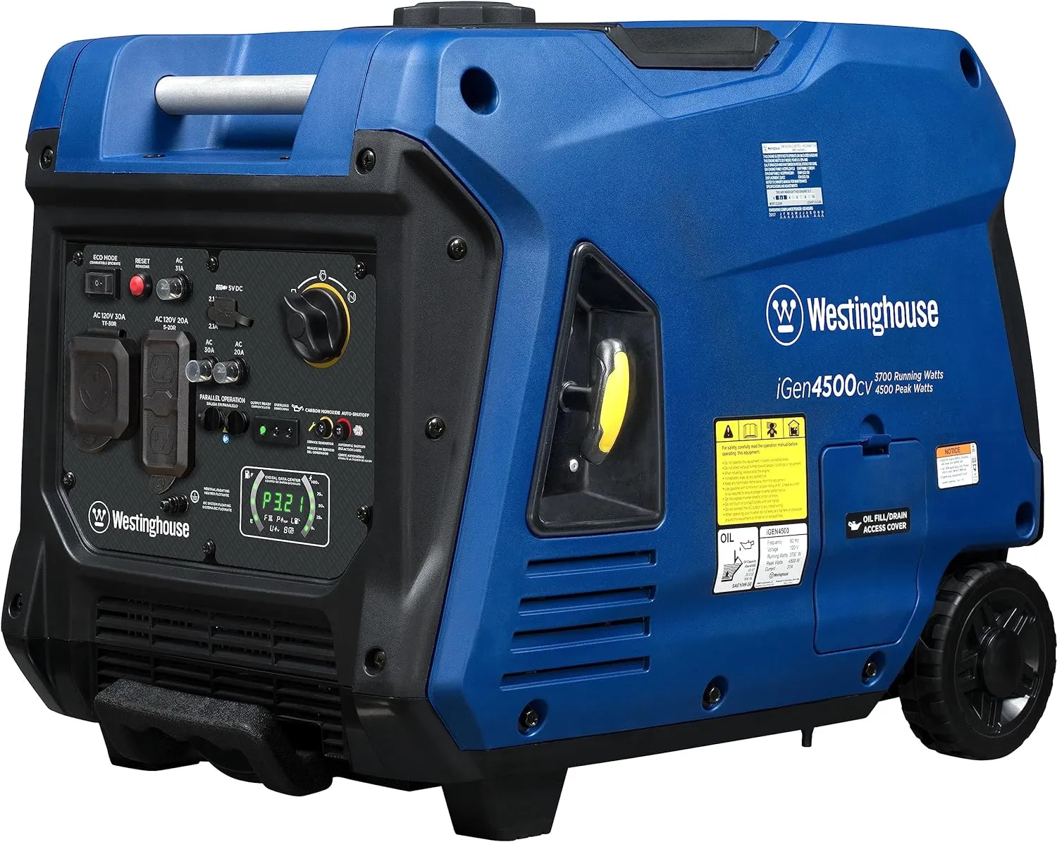 Westinghouse iGen4500cv Inverter Generator 3700W/4500W 30 Amp Recoil Start Gas with CO Sensor New