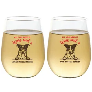 Wine-Oh! 2-Piece Stemless Shatterproof 16 oz. Wine Glasses, Jack Russell Terrier