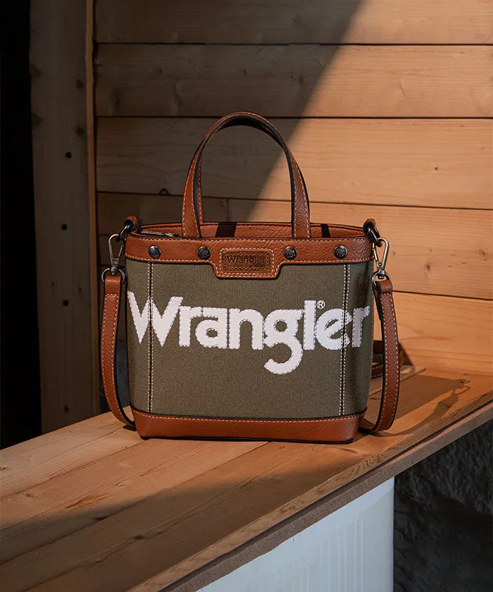 Wrangler Leather Trim Canvas Crossbody Bag