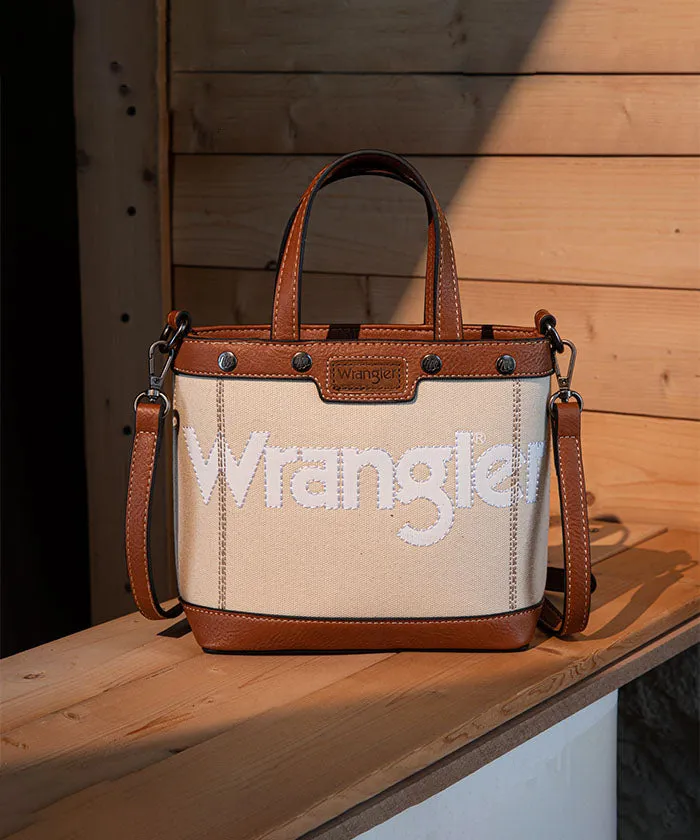 Wrangler Leather Trim Canvas Crossbody Bag