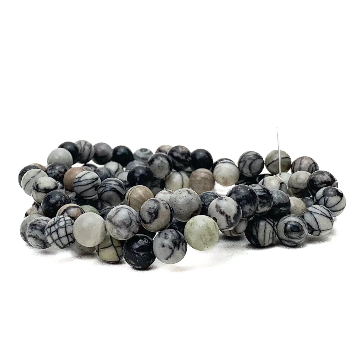 Zebra Jasper 8mm Smooth Rounds Bead Strand